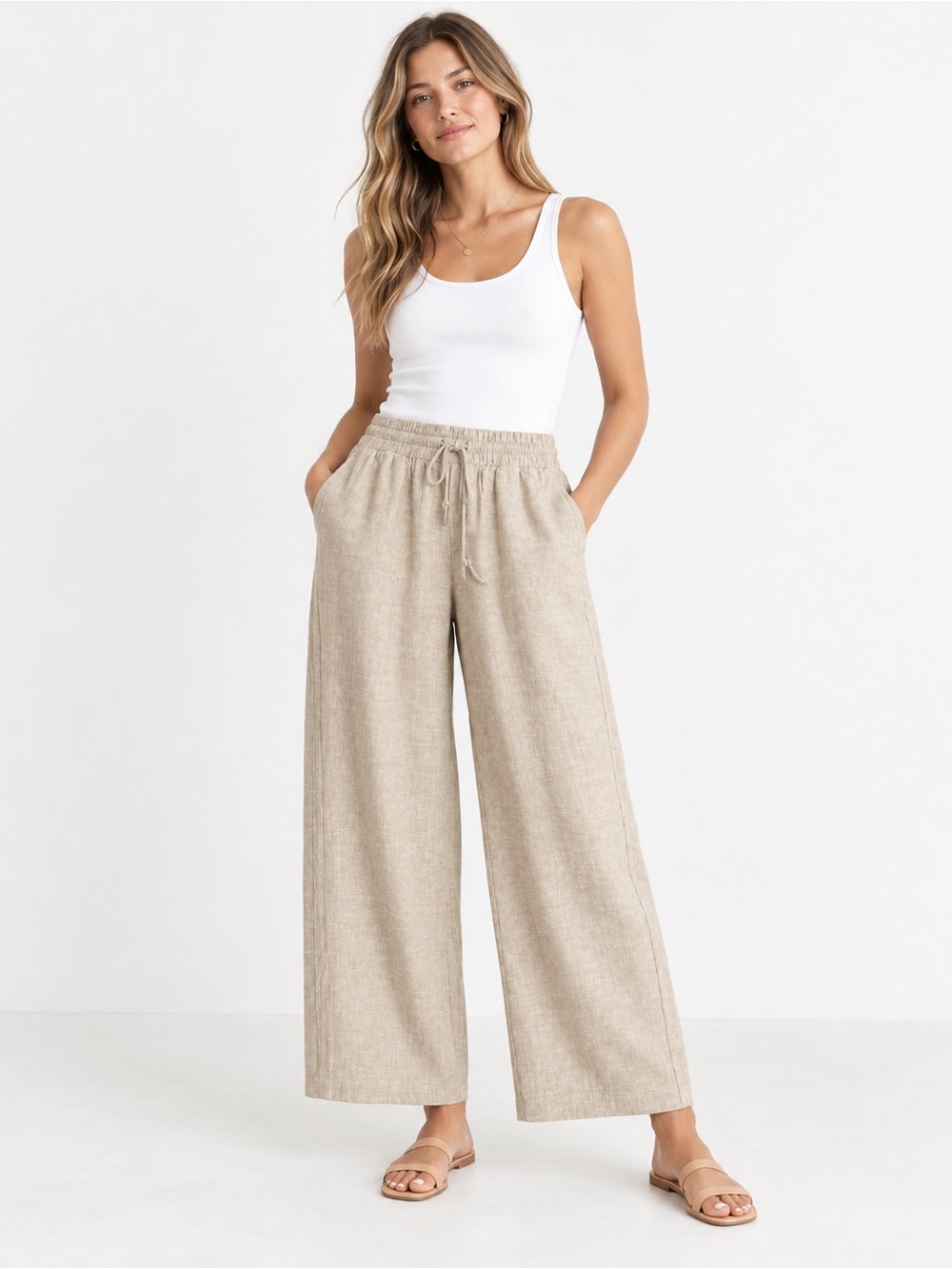 Quince 100% European Linen Wide Leg Pants Flax Size Large 26” Inseam